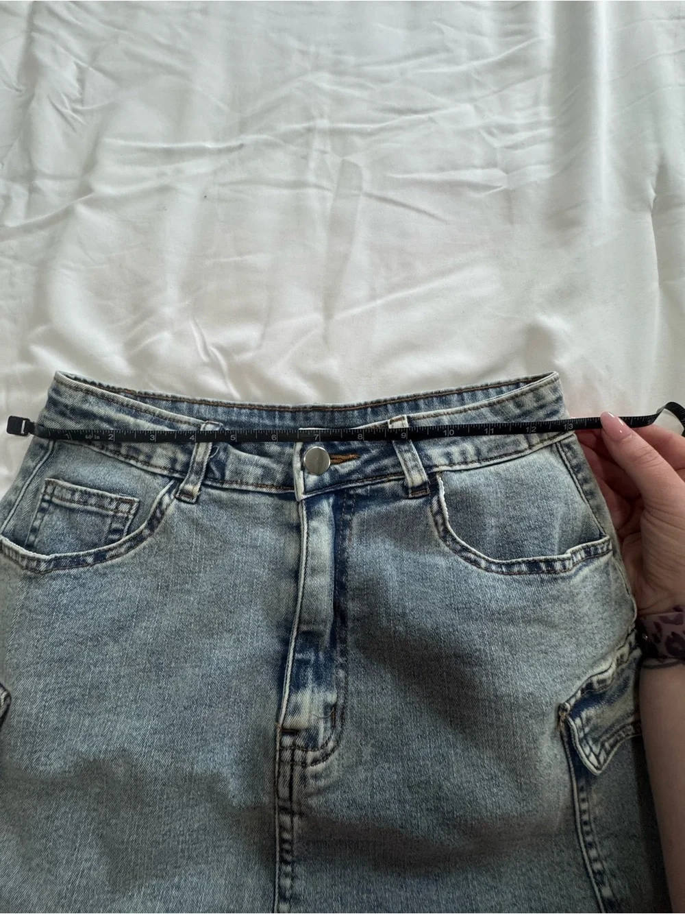SHEIN Washed Blue Denim Cargo Mini Skirt